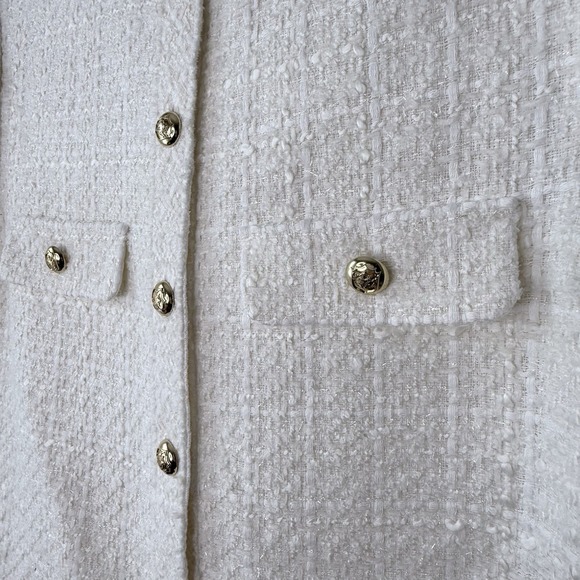 Zara SS24 ZW Collection Short Tweed Textured Structured Dress Ecru fringe  XL - Picture 5 of 9